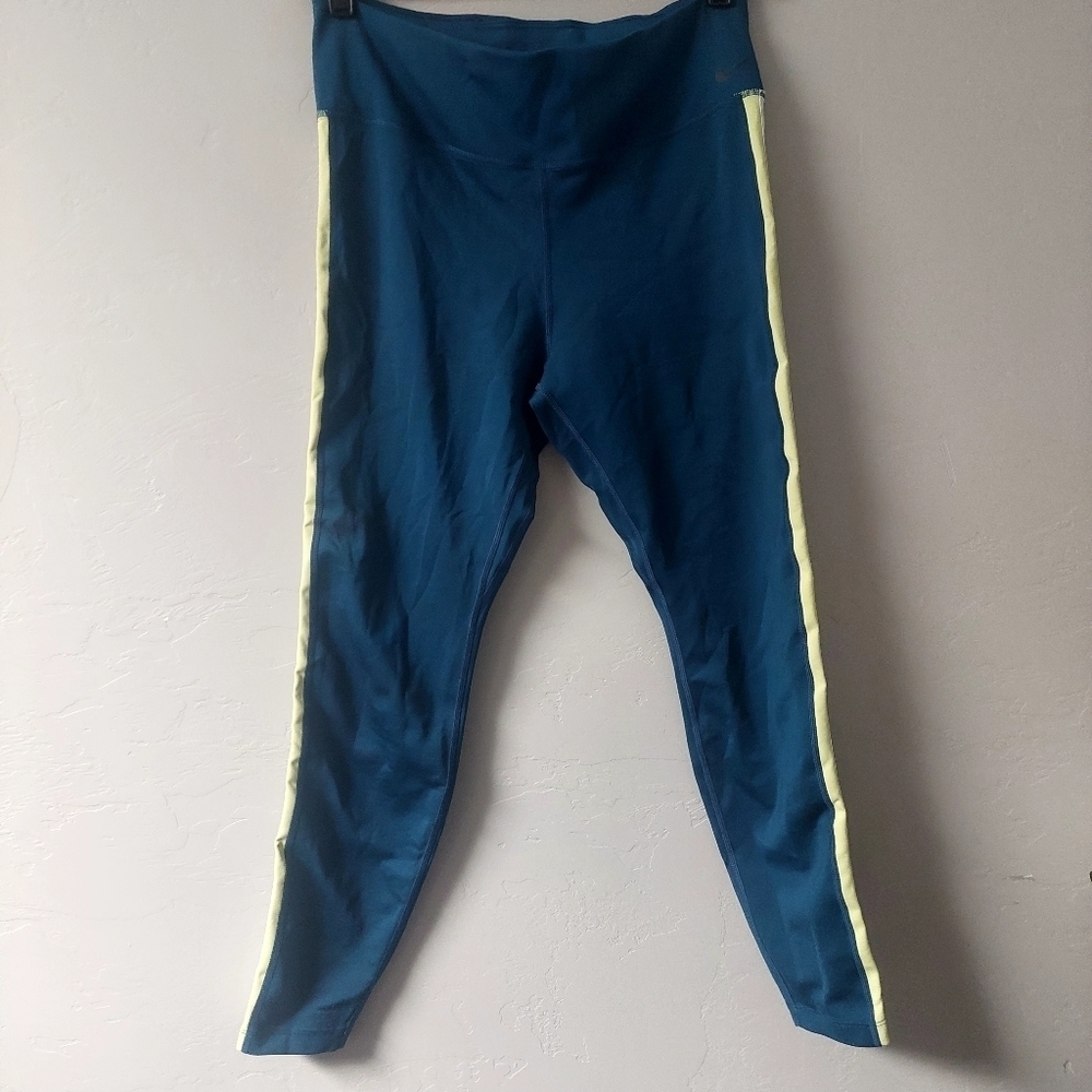 Nike Teal One Novelty Pants Tights Leggings‎ Size L Side Strip Logo High Rise